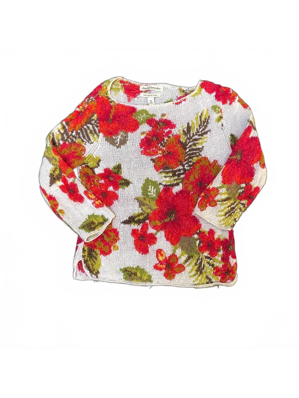 David Brooks Petites Hand-Knitted Floral Sweater PS Size